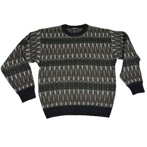 JANTZEN Classics 90s VTG Sweater L Grandpa Grunge 80s Abstract Acrylic Gray